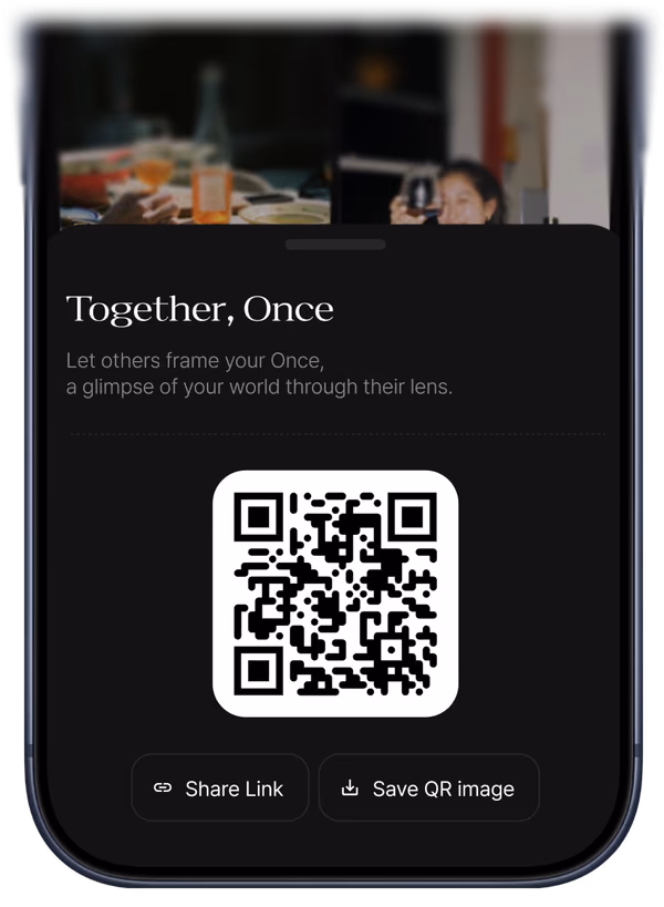 Once invitation screen with a QR code