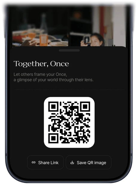Once invitation screen with a QR code